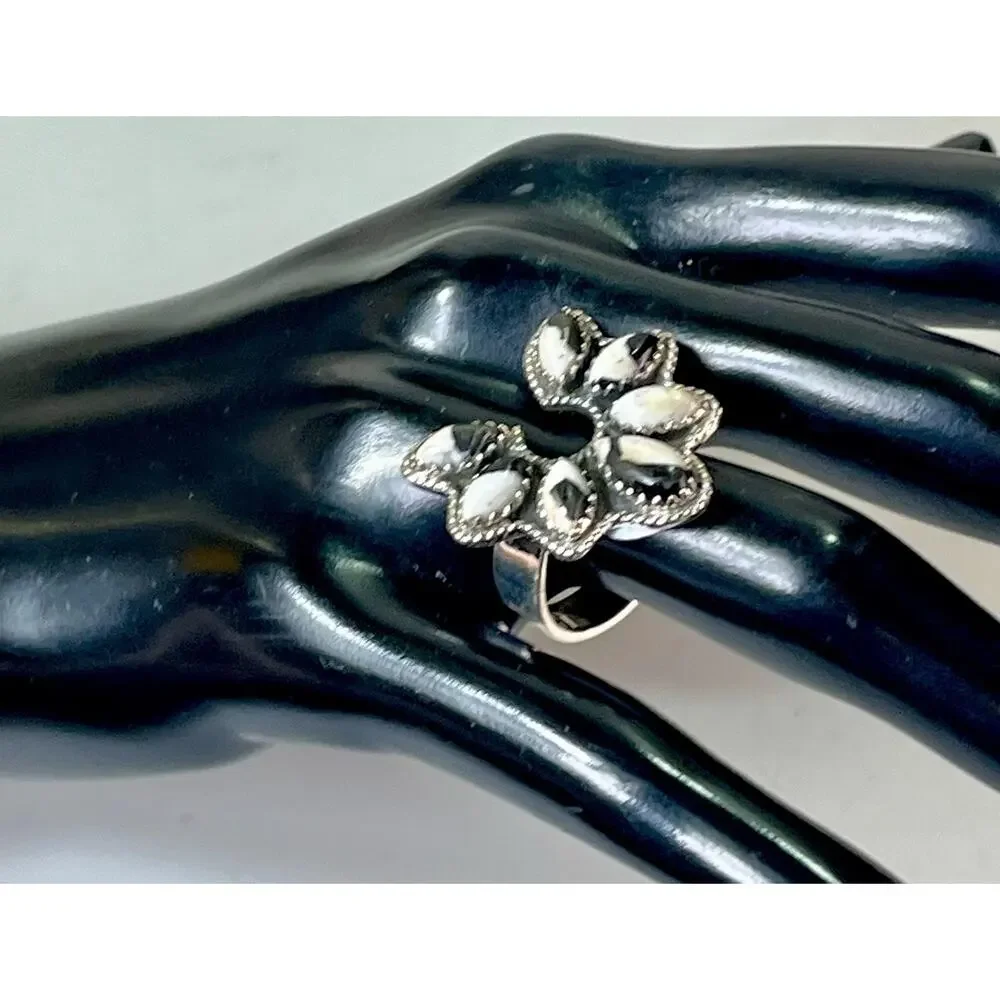 White Buffalo Turquoise Sterling Silver Naja Cluster Statement Ring Adjust Size